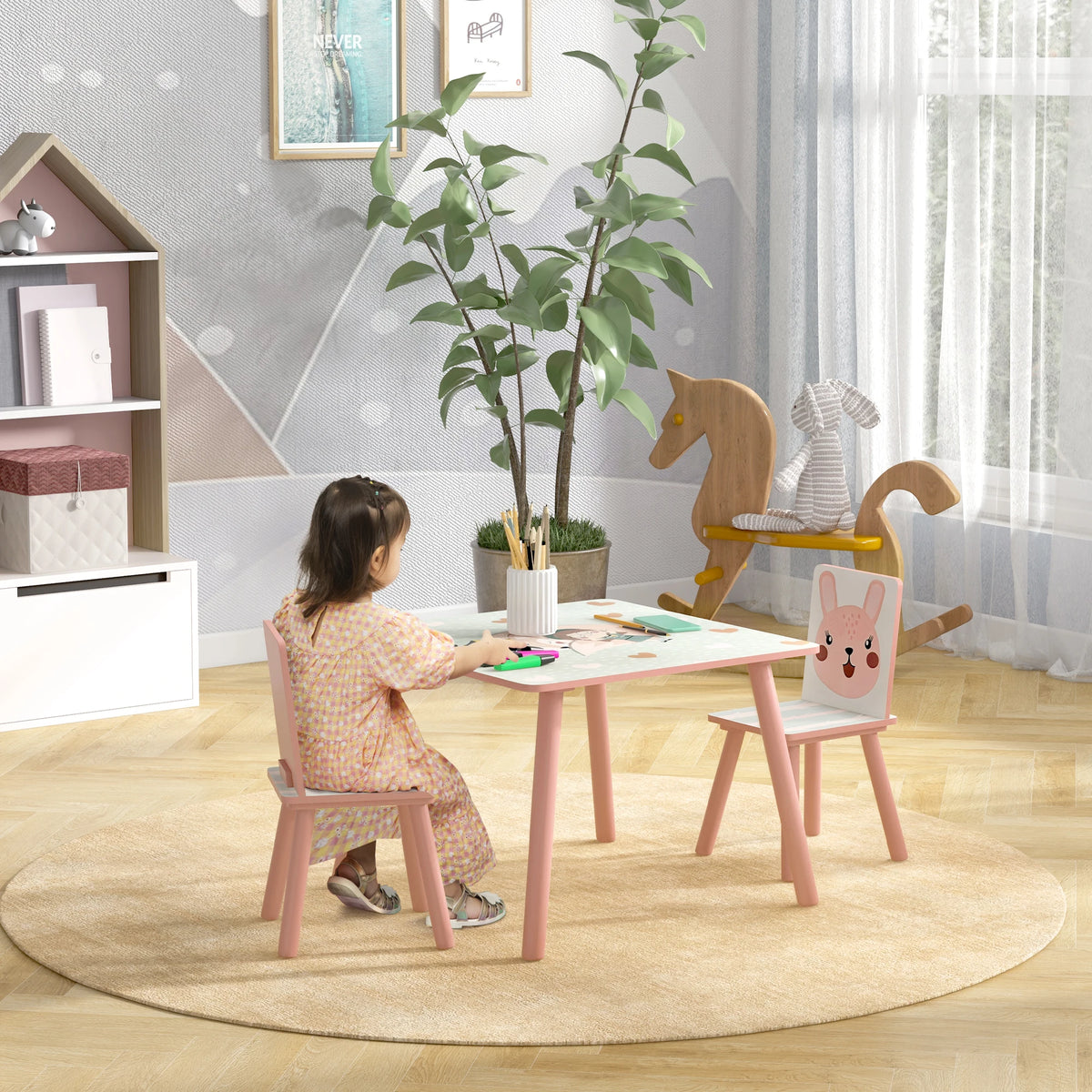 Kids Table and Chair Set Toddler Table with 2 Chairs 3 Pieces Pink