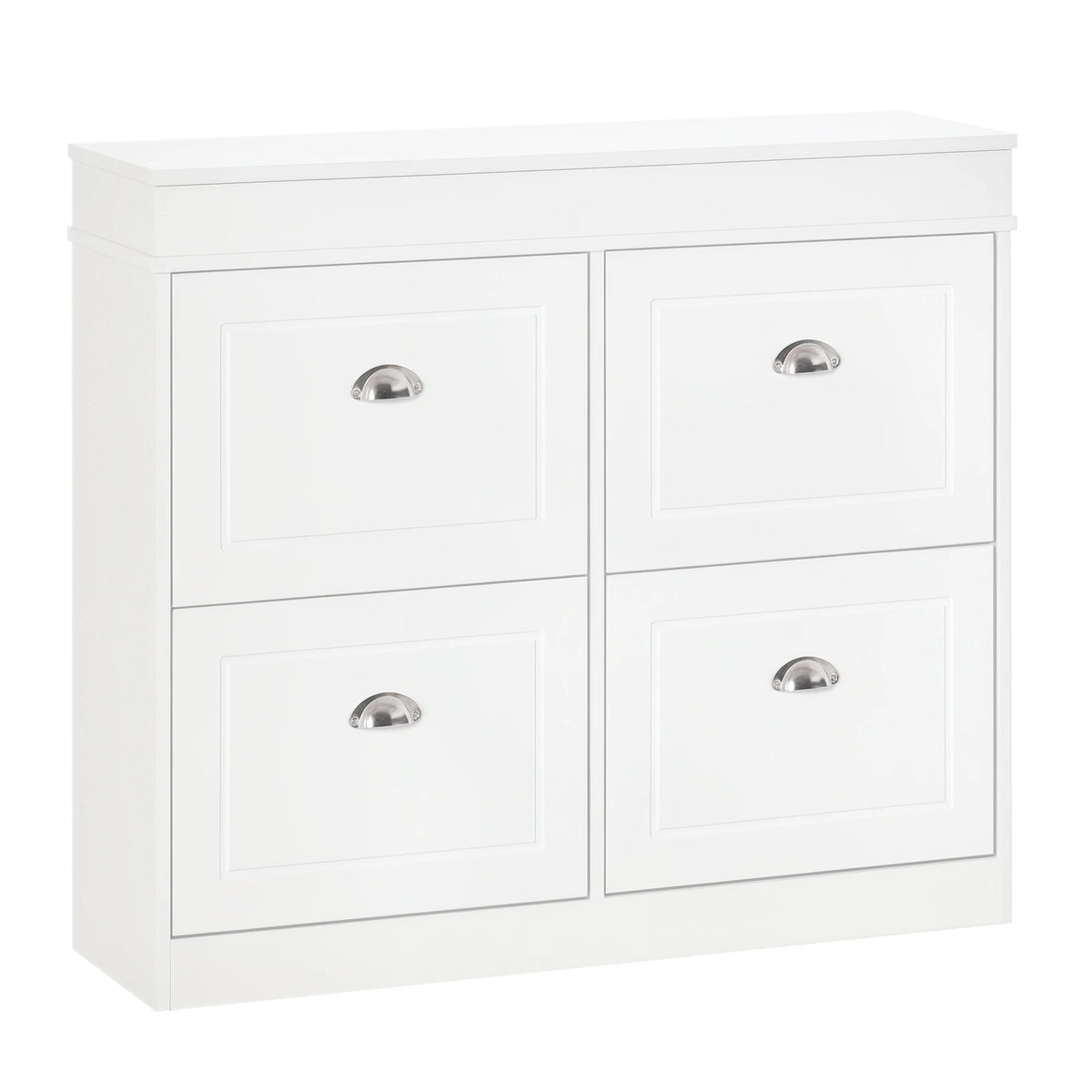 Slim Shoe Cabinet with 4 Flip-Down Drawers and Adjustable Shelves, White