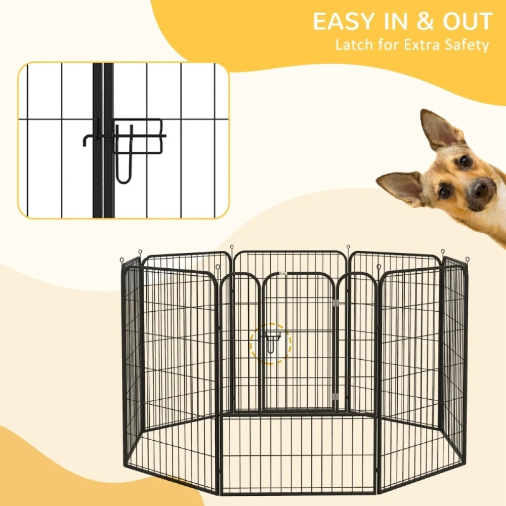PINGGO 8 Panel Heavy Duty Puppy Playpen 160x80x100cm Steel Frame Indoor Outdoor for Large Medium Dogs Black