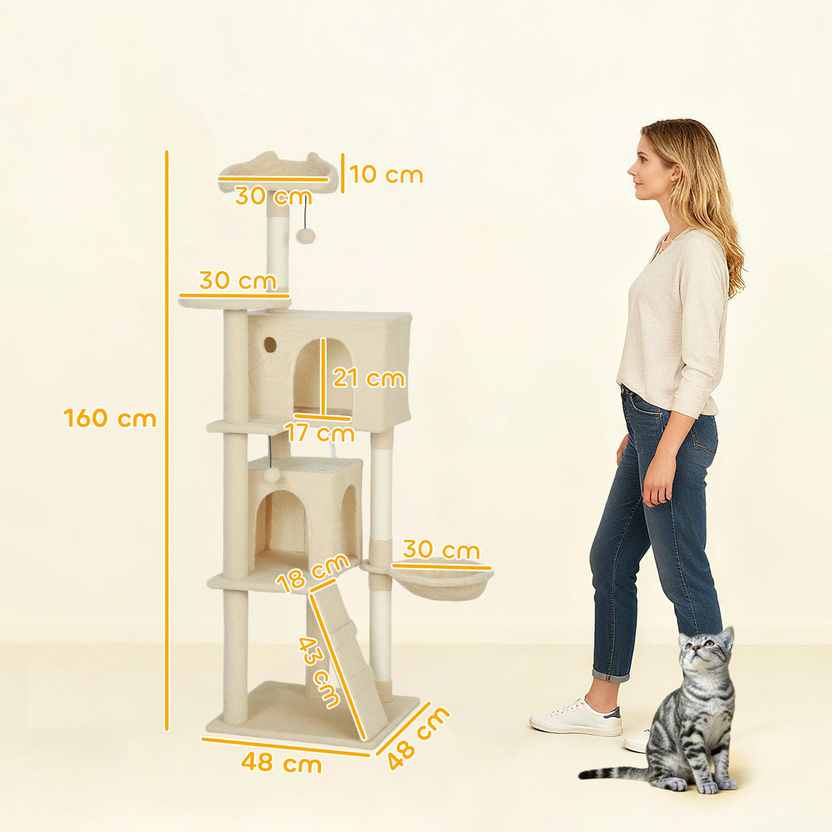 PawHut 160cm Cat Tree Tower Sisal Scratching Posts Condos Hammock Multi Level