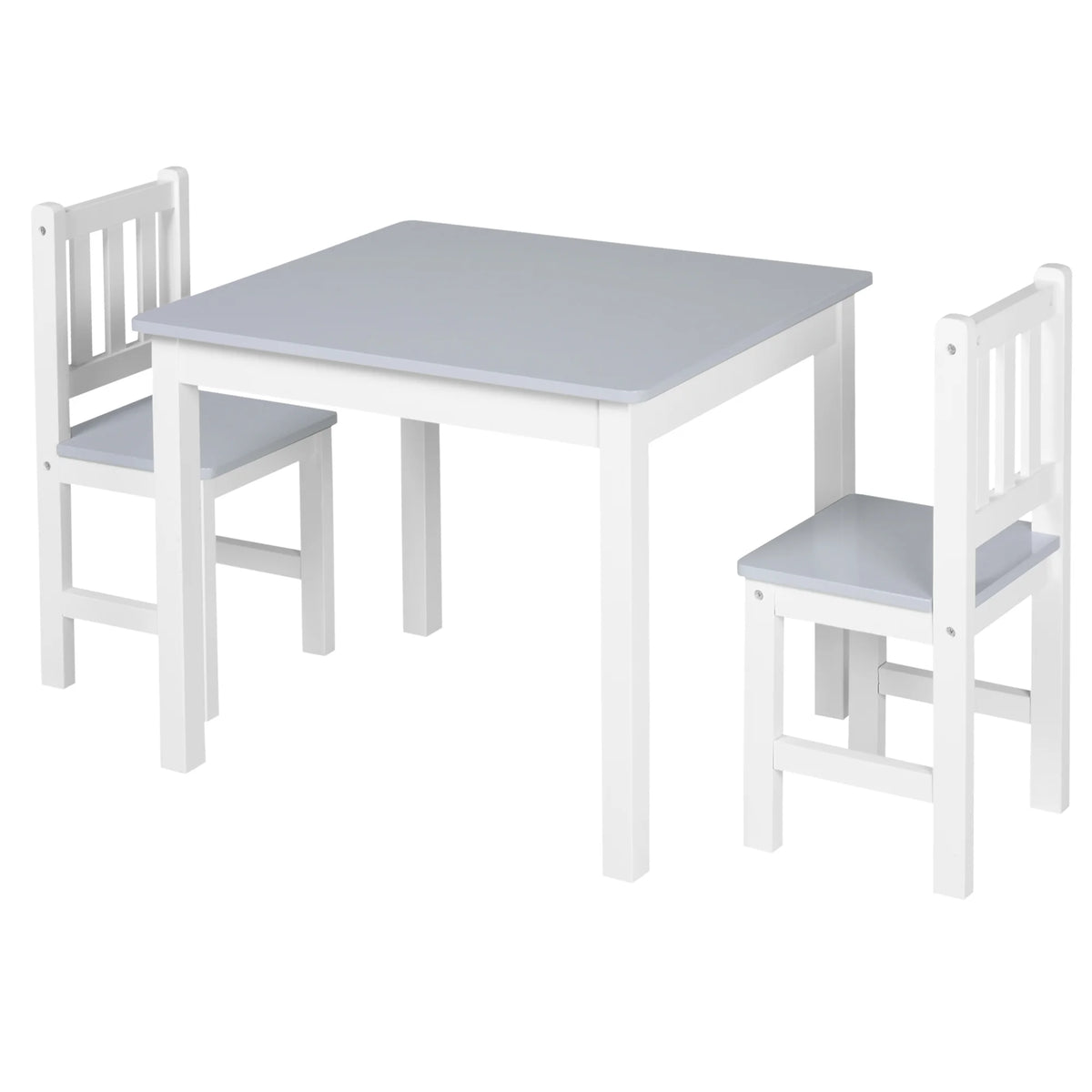 3 Piece Kids Table and Chair Set 60x50x48cm Pine Wood and MDF Toddler Desk with 2 Chairs Grey and White