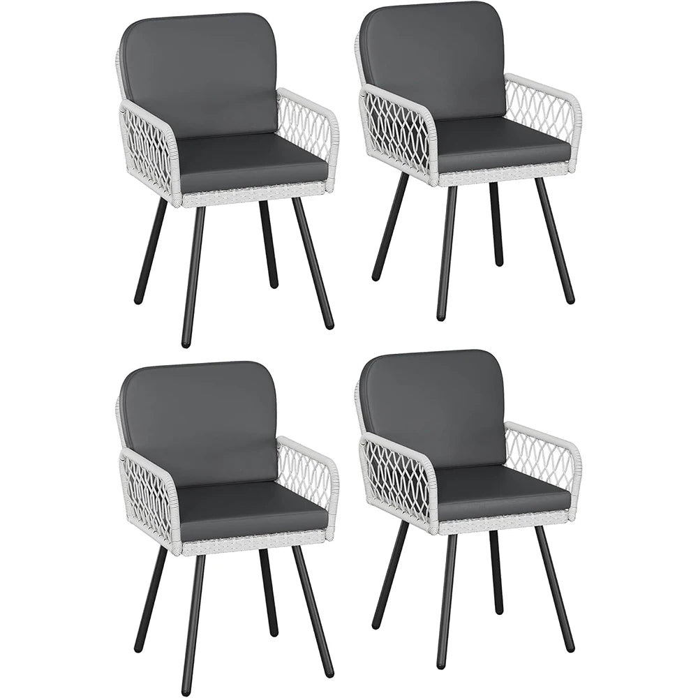 Set of 4 Modern Farmhouse Outdoor Dining Chairs PE Rattan with Cushions 350lbs Capacity for Garden Patio Balcony