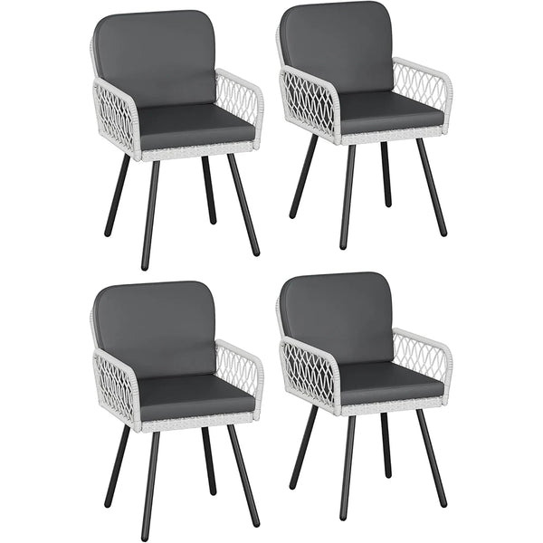 Set of 4 Modern Farmhouse Outdoor Dining Chairs PE Rattan with Cushions 350lbs Capacity for Garden Patio Balcony