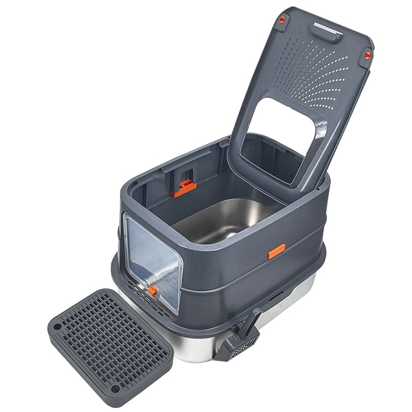 XL Stainless Steel Cat Litter Box, Fully Enclosed High Sided Tray