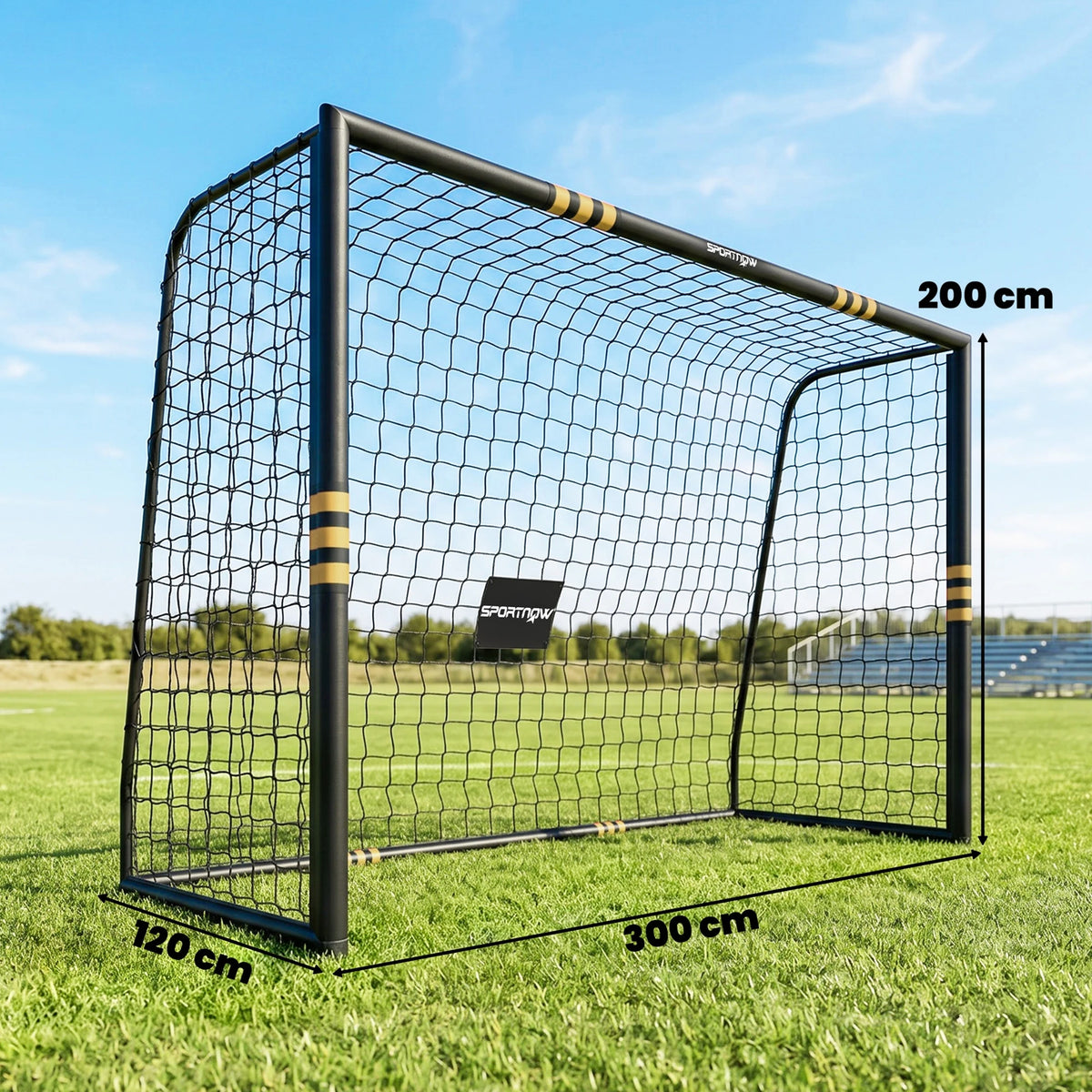 10 x 6.5ft Football Goal with Net, Ground Stakes and EPE Padding, Black and Yellow