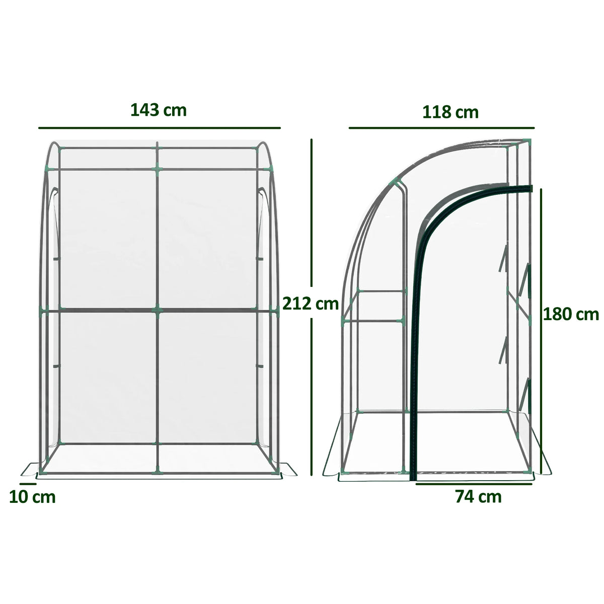 143 x 118 x 212cm Outdoor Walk-In Lean-To Wall Tunnel Greenhouse with Roll-Up Doors