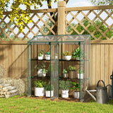 3-Tier Mini Greenhouse with Roll-Up Doors, Wire Shelves and Steel Frame - Lean-To Design