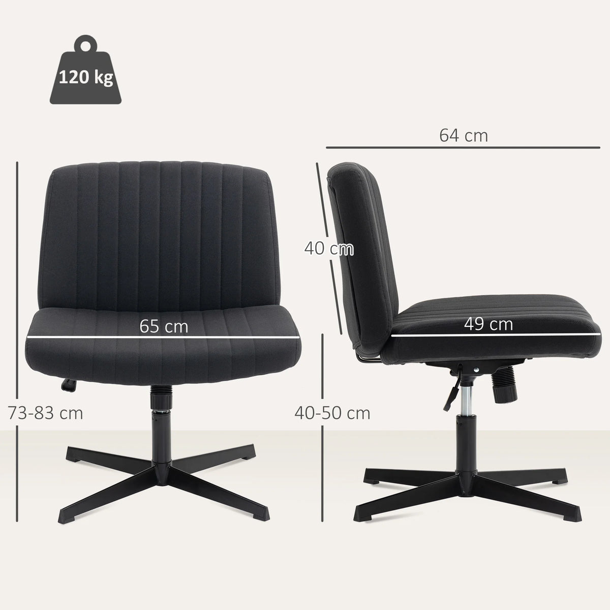 Armless Home Office Chair without Wheels, Wide Padded Seat, Black