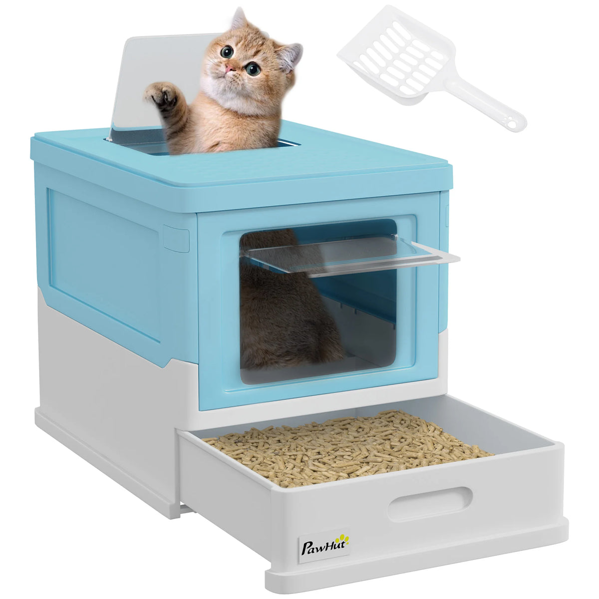 Hooded Cat Litter Box with Scoop and Removable Tray, Enclosed Cat Toilet