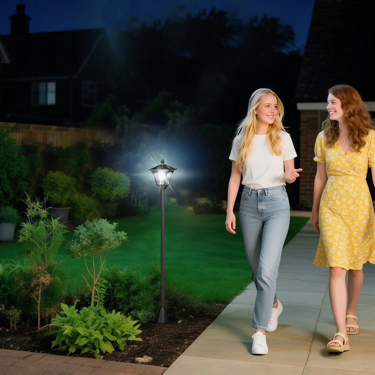 Solar Garden Lamp Post with Auto Sensor, IP44, 120cm, Black