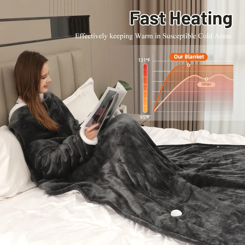 Heated Wearable Throw Blanket with Temperature Control