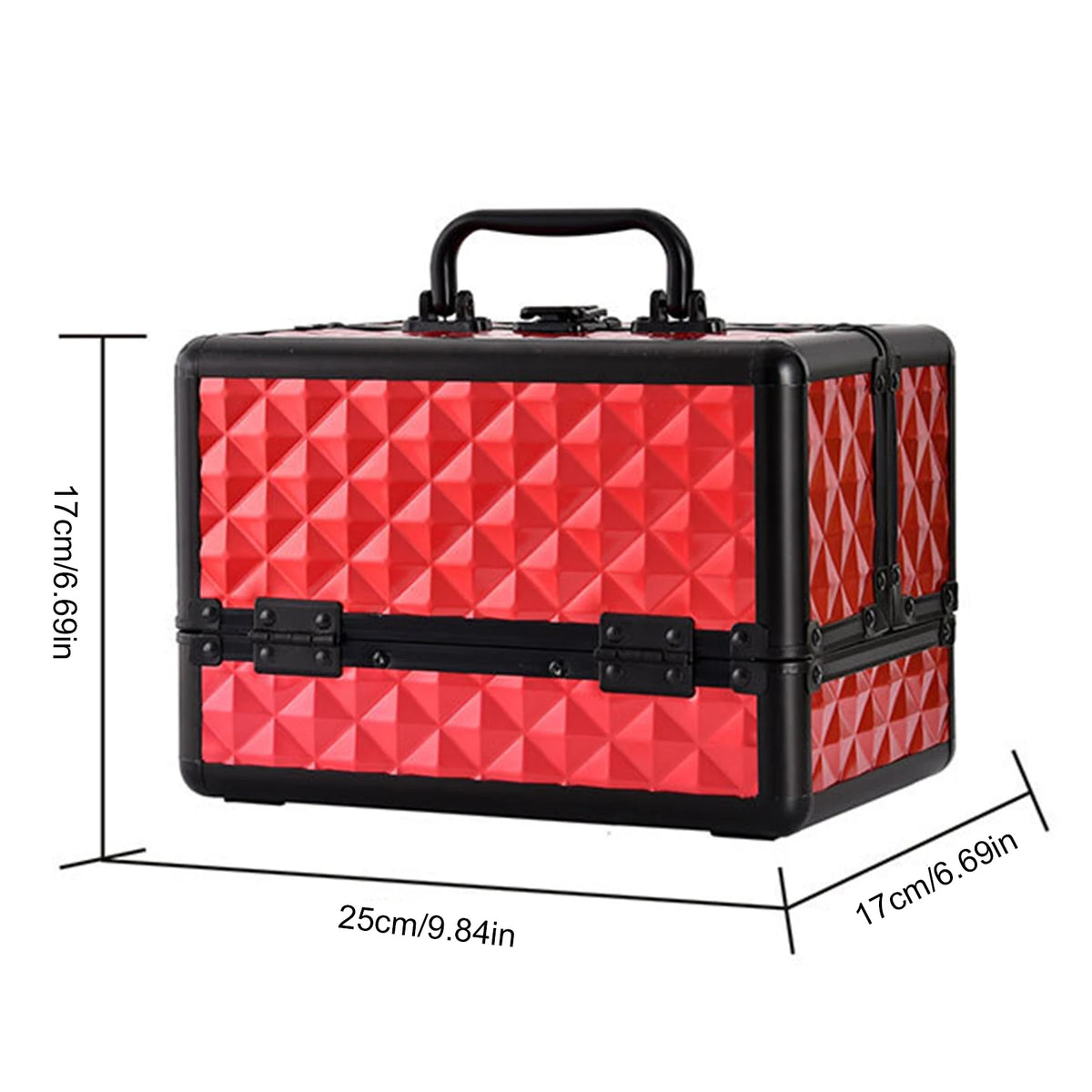Two Layer Aluminium Alloy Makeup Case with 4 Adjustable Trays 2 Removable Dividers Water Cube Design Portable