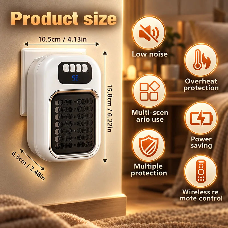 Portable Wall Plug-in Heater, Compact Warm Air Fan Heater, UK Plug