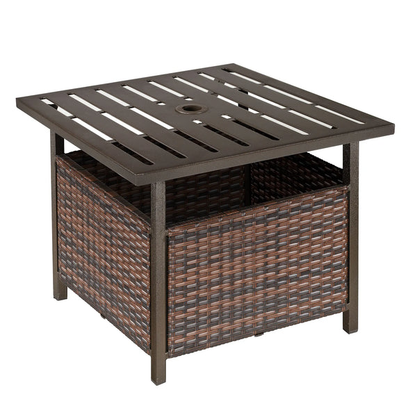 Outdoor Rattan Wicker Patio Coffee Table with Umbrella Hole