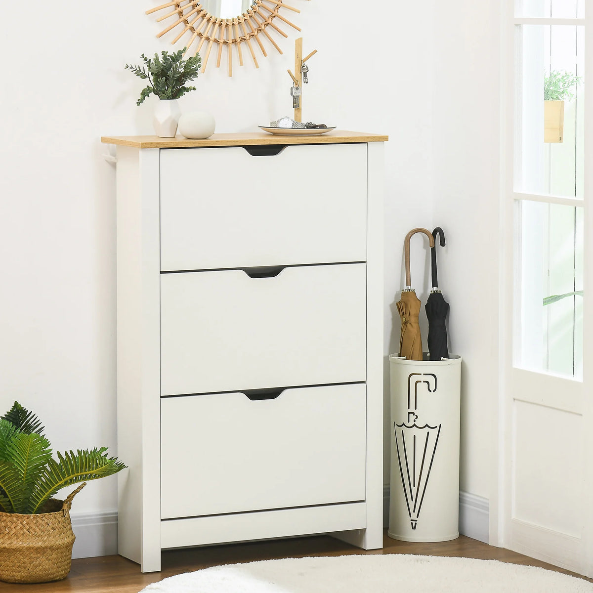 Shoe Storage Cabinet with 3 Flip Drawers, Holds 18 Pairs, 72 x 26 x 112 cm, White