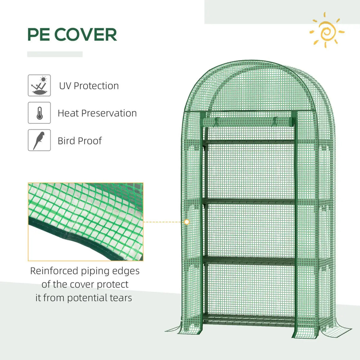 4 Tier Mini Greenhouse 160x80x49cm Metal Frame Zipped Door Waterproof for Balcony Vegetable Patch Storage