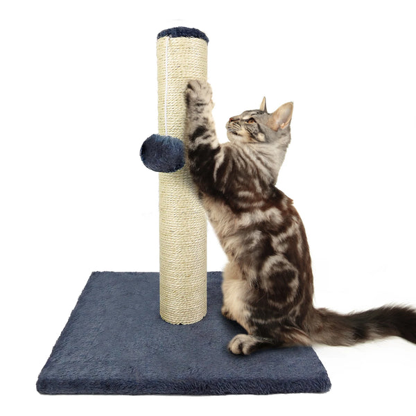 Cat Scratching Post 40cm with Hanging Ball Natural Sisal and Plush Fabric Reinforced Anti Tip Base