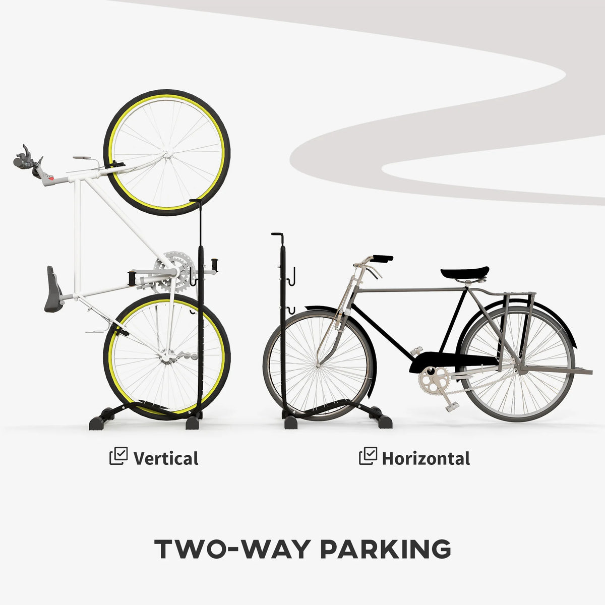 Bike Rack, Vertical & Horizontal Bike Stand with Adjustable Hooks, Black