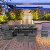 4 Piece Rattan Garden Furniture Set 2 Armchairs Double Sofa Glass Coffee Table Cushions for Patio Outdoor