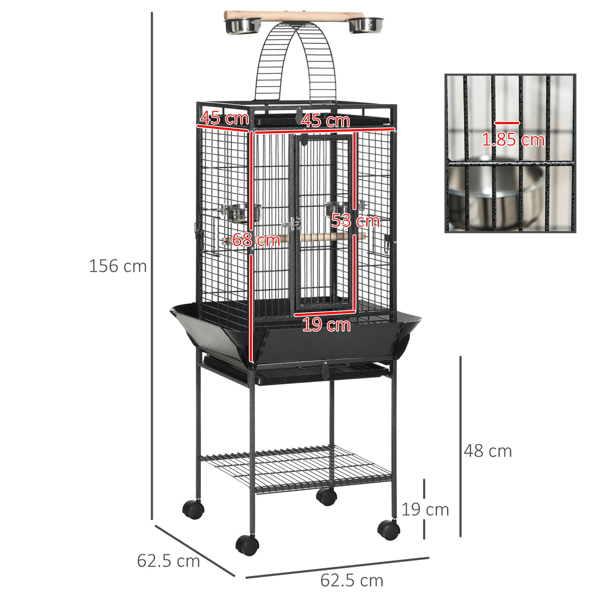 Steel Bird Cage, Large Budgie Cage for Cockatiels and Parakeets