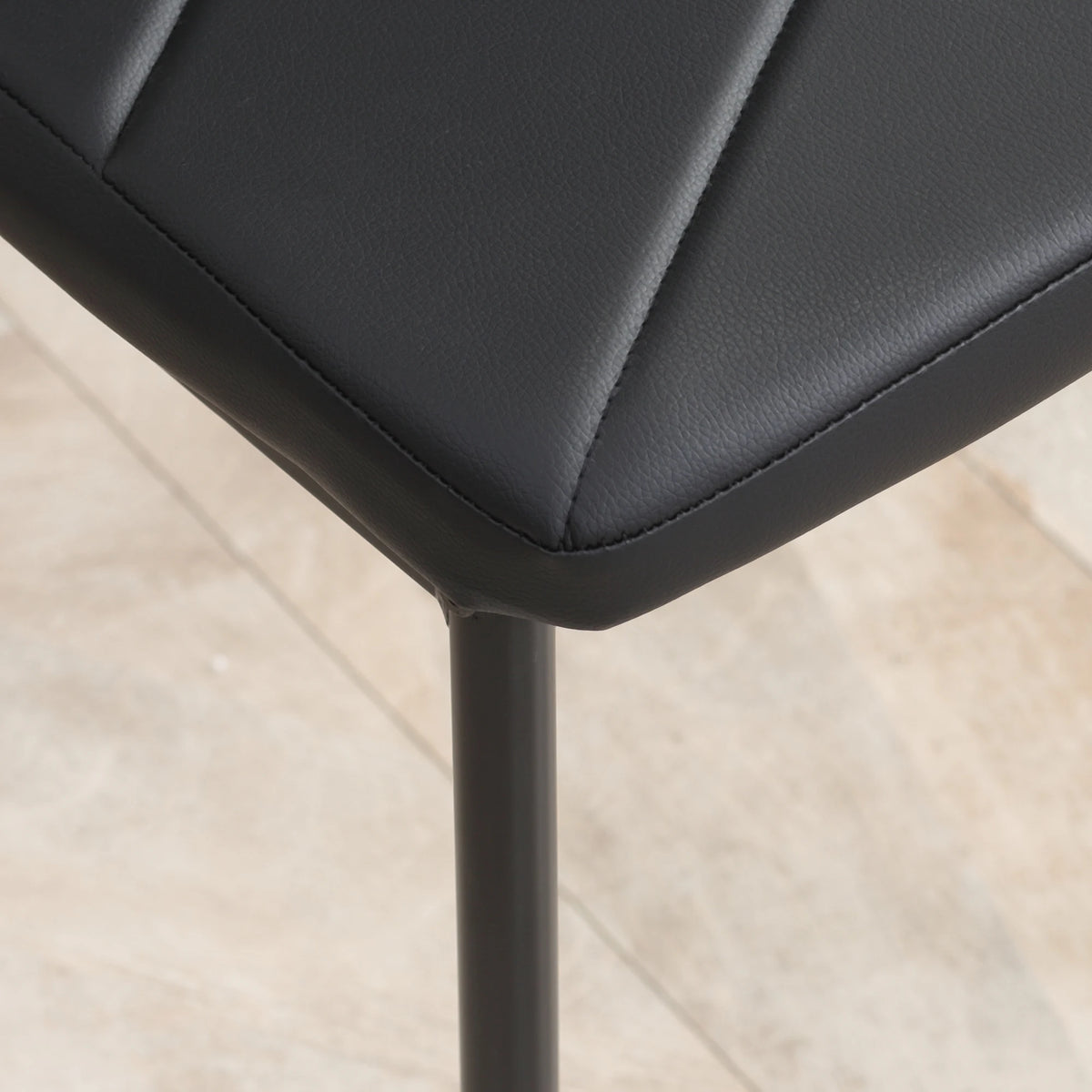 Dining Table Set for 4 with Glass Top and Padded Chairs, 120 x 60 x 75 cm, Black