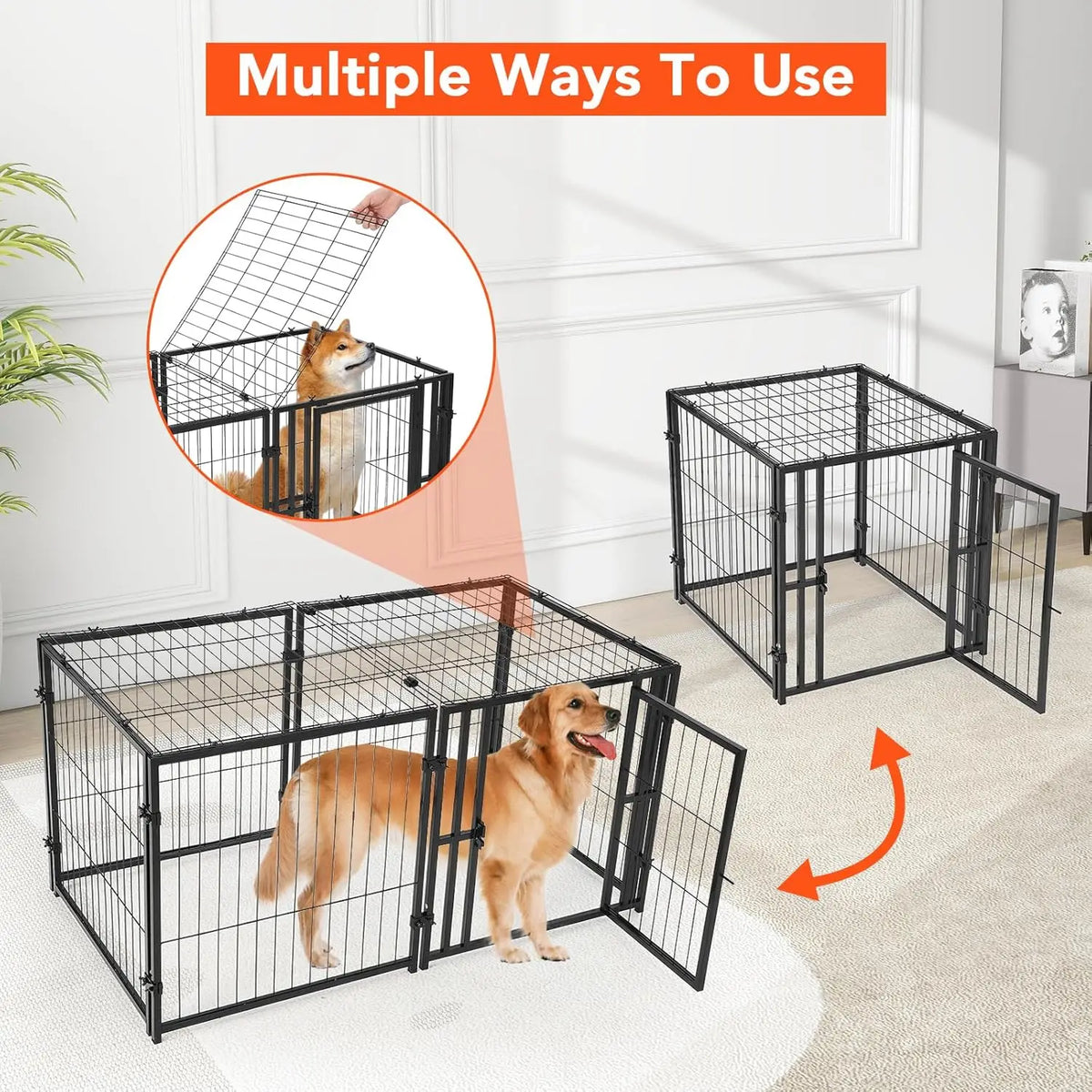 Metal Dog Crate 48x24x24in Rust Proof Bite Proof Playpen for Medium Large Dogs Indoor Outdoor