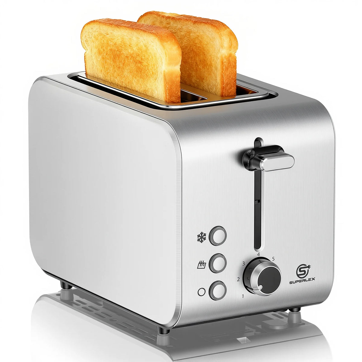 2 Slice Compact Toaster 850W Stainless Steel with 7 Browning Settings Defrost Reheat Function and Removable Crumb Tray