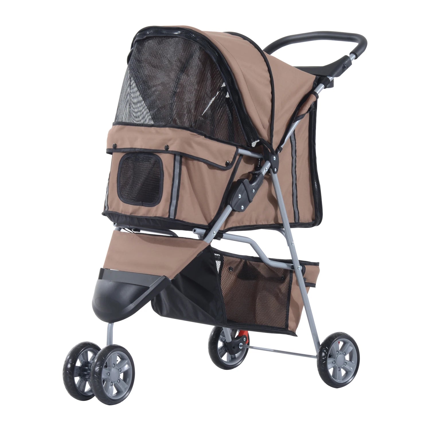 Pet Stroller Pushchair Carrier for Small Dogs & Cats, 3-Wheel Foldable Pet Buggy with Storage and Drink Holder