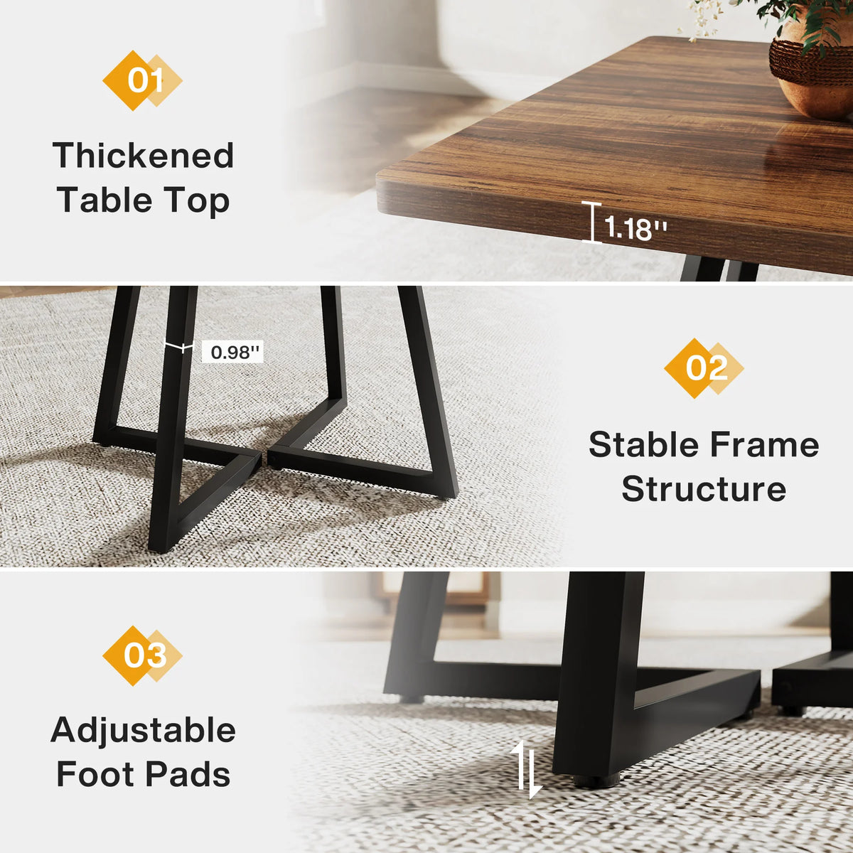 Square Dining Table for 4 Industrial Wood Kitchen Table with Metal Base
