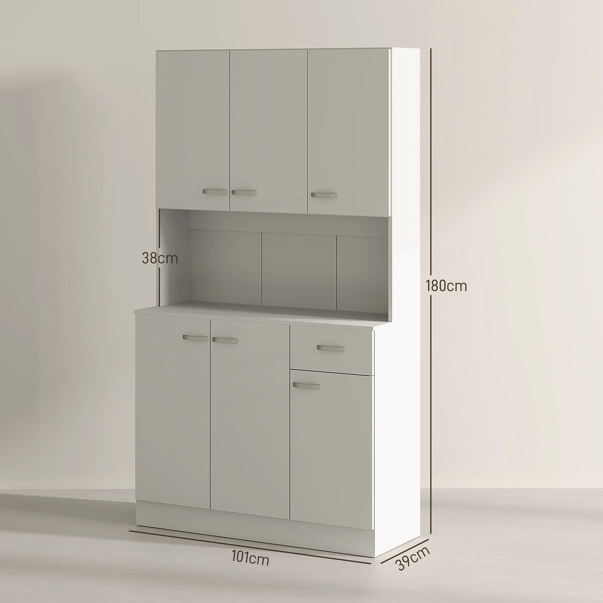 Freestanding Kitchen Cupboard with Adjustable Shelves and Drawer, 101 x 39 x 180 cm, Cream White