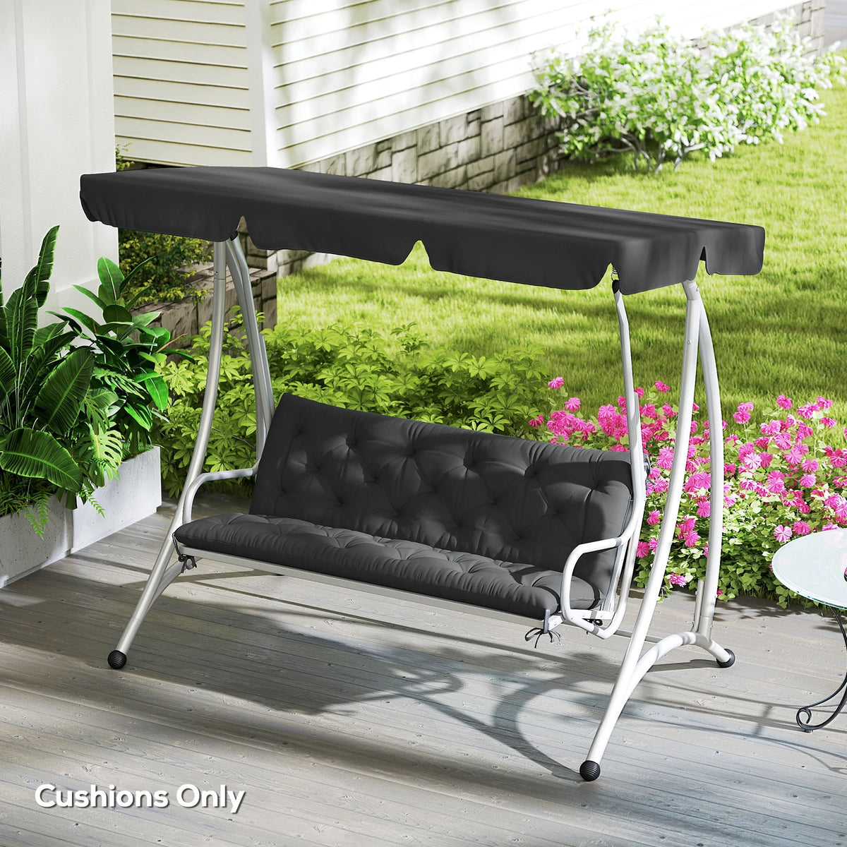3 Seater Garden Bench Cushion with Ties, 150cm
