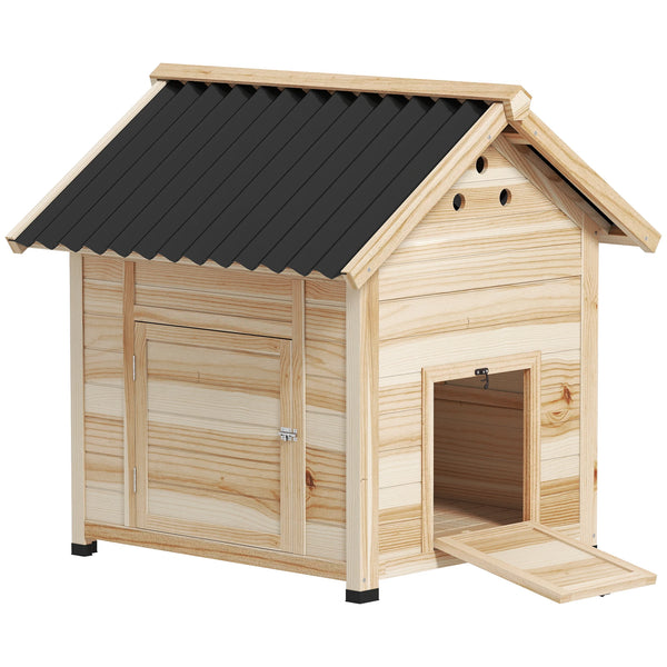 Wooden Duck House with Openable Roof Removable Floor Ramp Side Door Sloped Roof and Vents Fir Wood