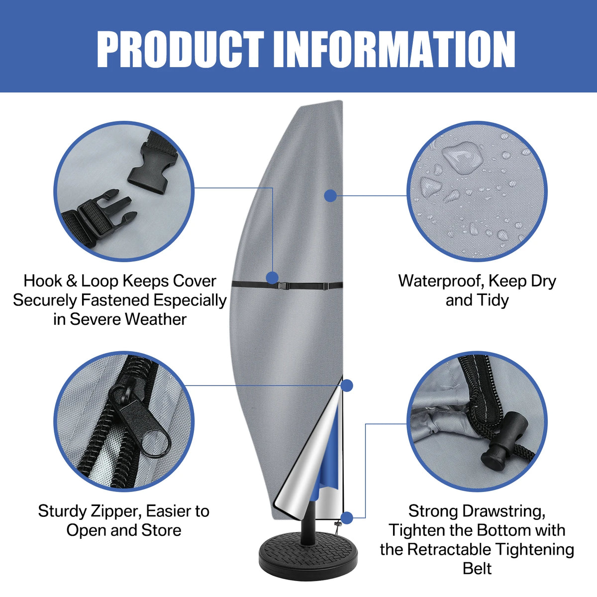 Patio Umbrella Cover for Offset Cantilever Banana Parasols, Waterproof with Zip and Rod