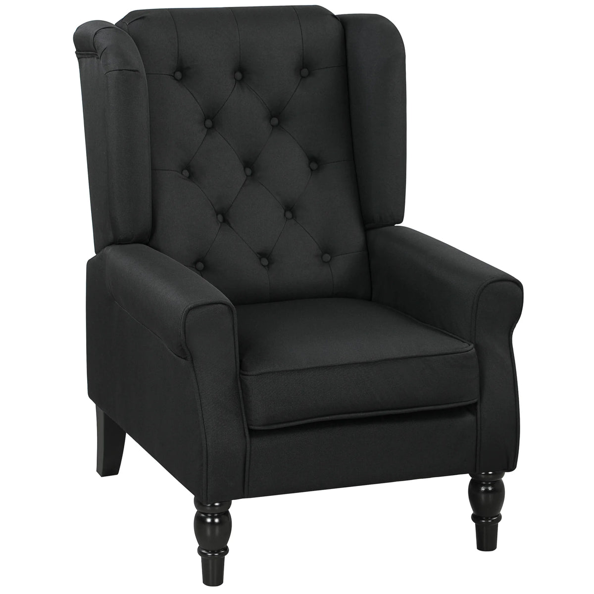 Retro Tufted Wingback Armchair with Wooden Legs, Black