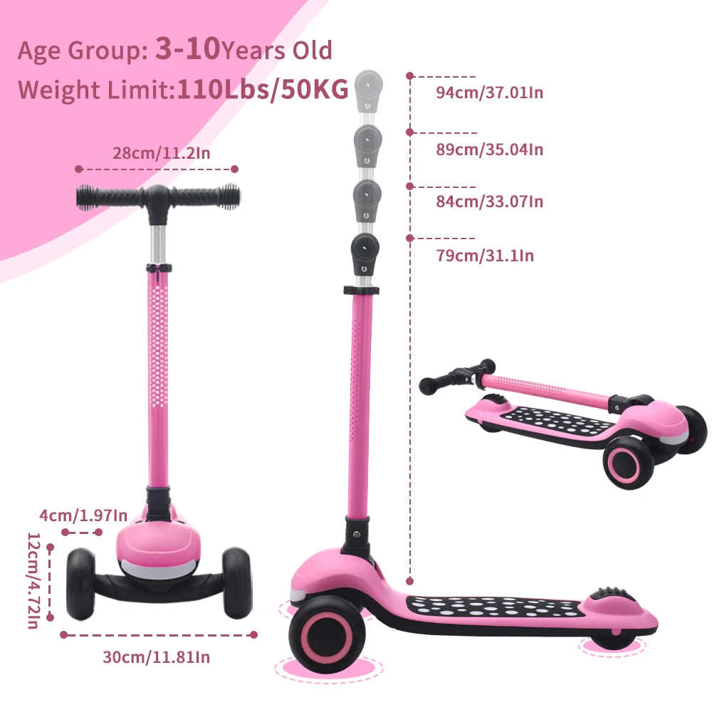 Kids Scooter Foldable 3 Wheel Adjustable Height Light Up Deck Scooter