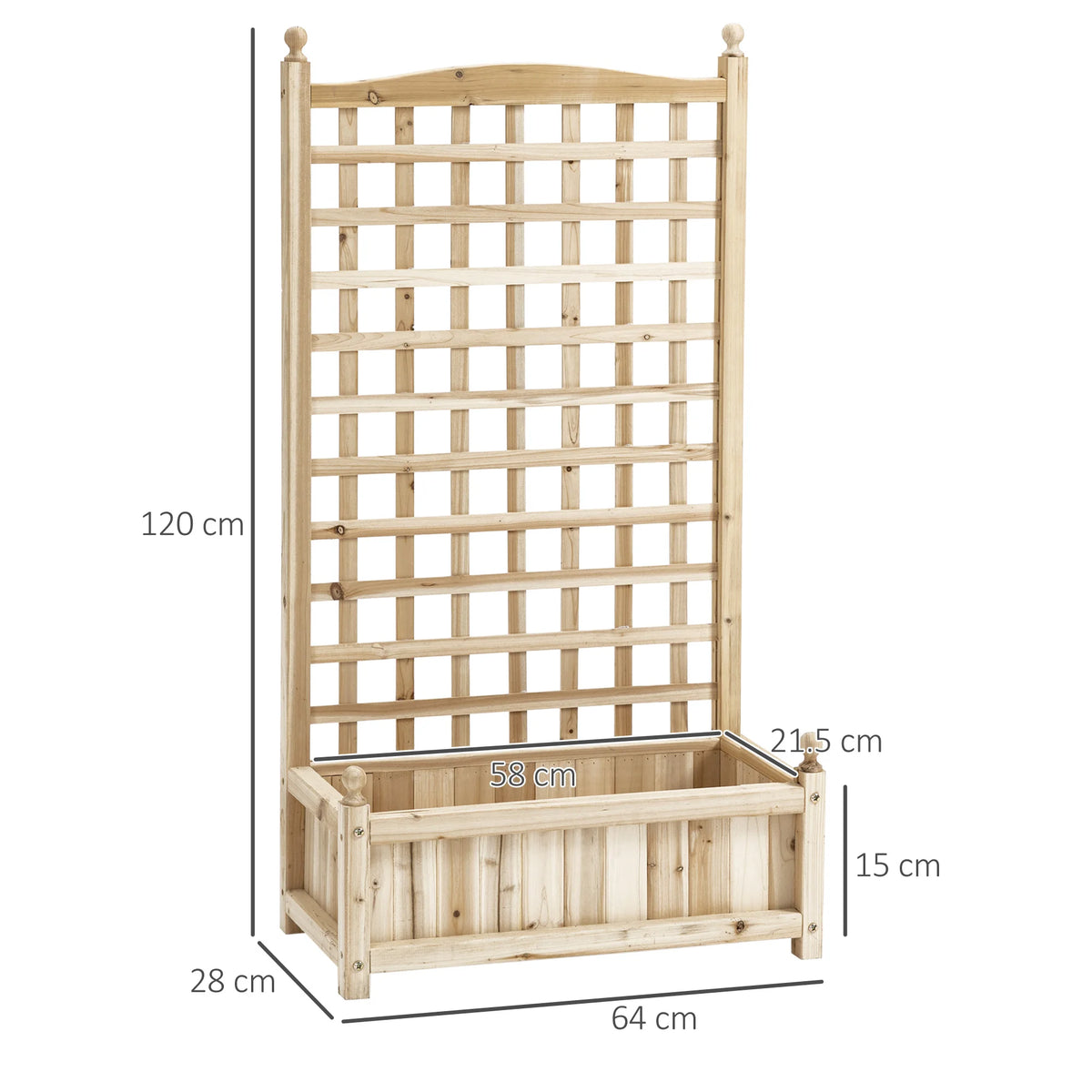 Garden Planter with Trellis Fir Wood Planting Box for Climbing Vines 2 Drainage Holes 50kg Natural