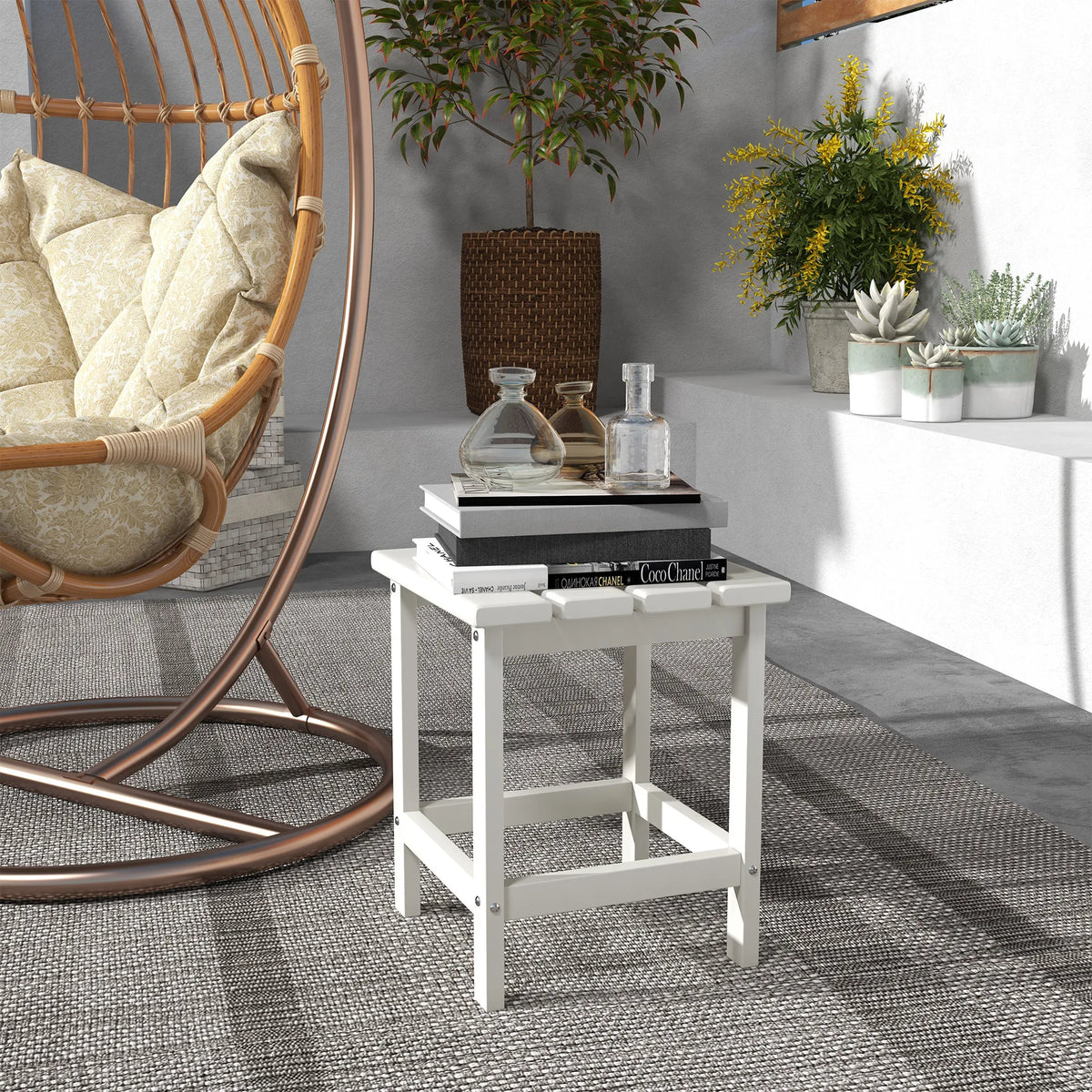 Adirondack-Style Square Garden Side Table, HDPE, White