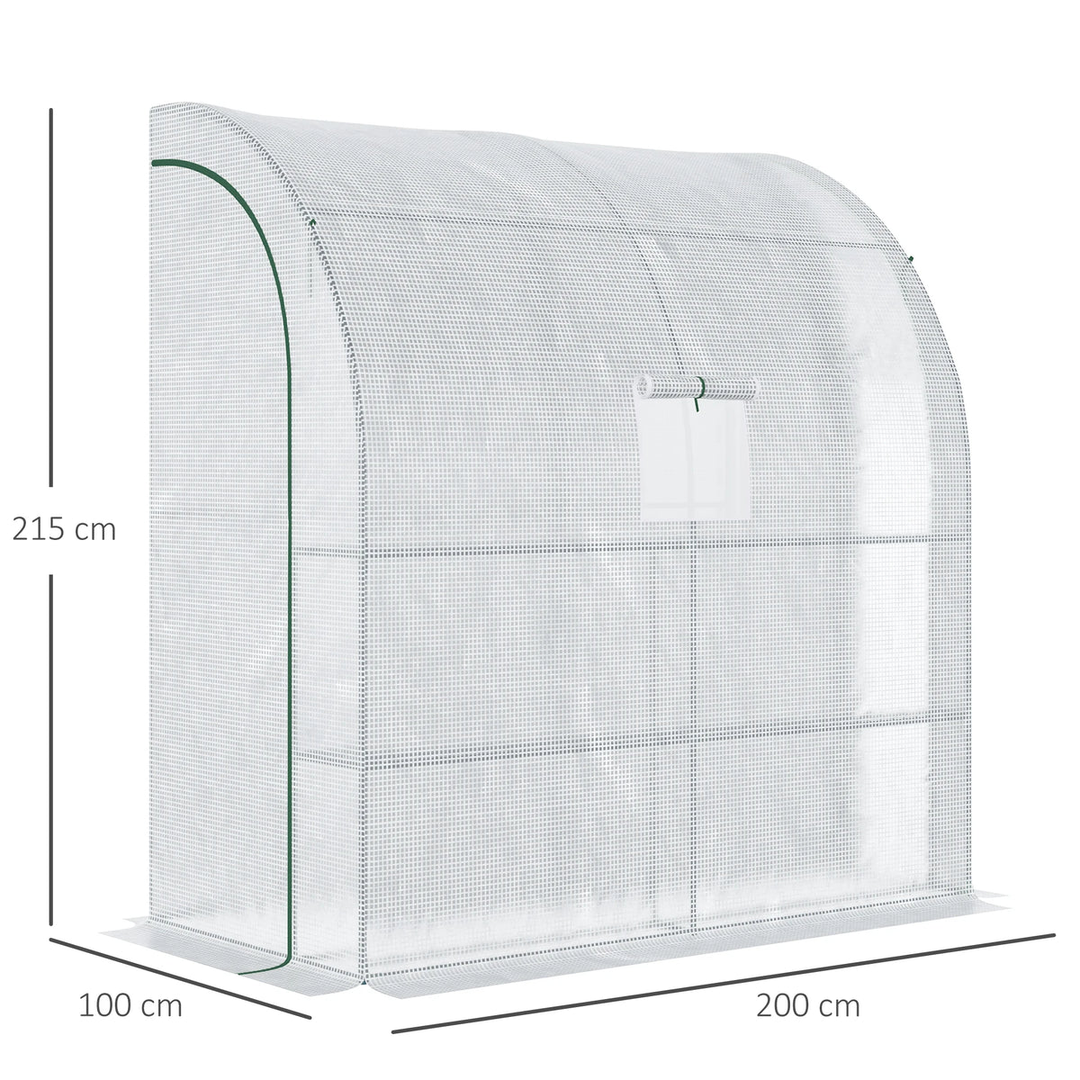 Walk-in Lean-to Greenhouse with Shelves and Roll-Up Doors, 200 x 100cm, White