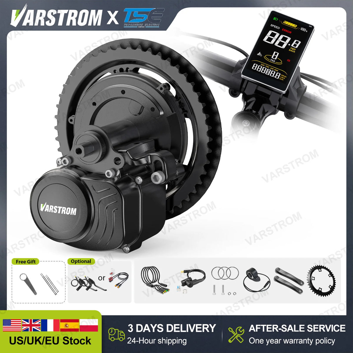 TSDZ2B, TSDZ8 and TSDZ16 Mid-Drive E-Bike Conversion Kit with Torque Sensor, 250W to 1000W, for 68–73mm BB
