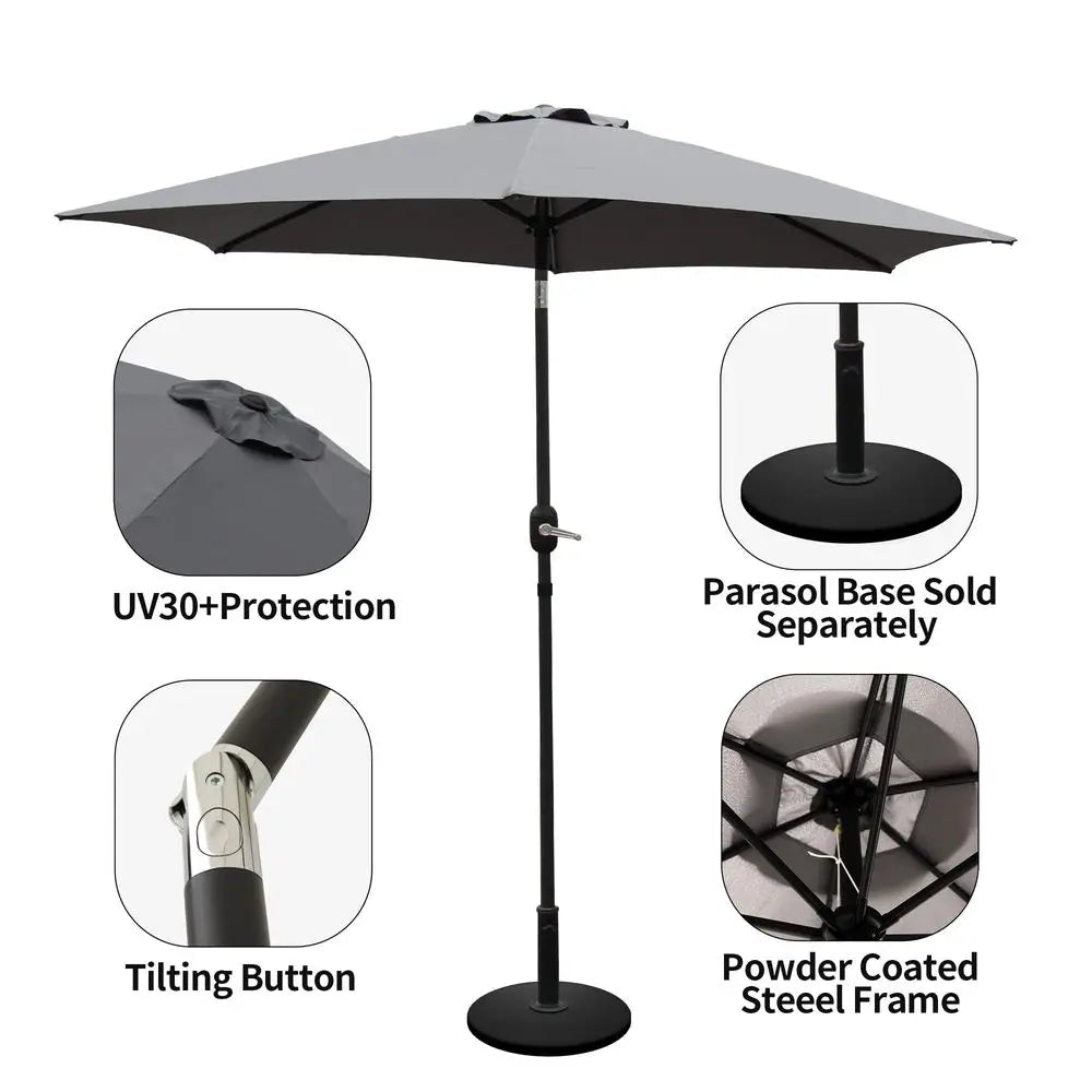 2.7m Garden Parasol with Crank and Tilt, UV30 Round Patio Umbrella, Grey