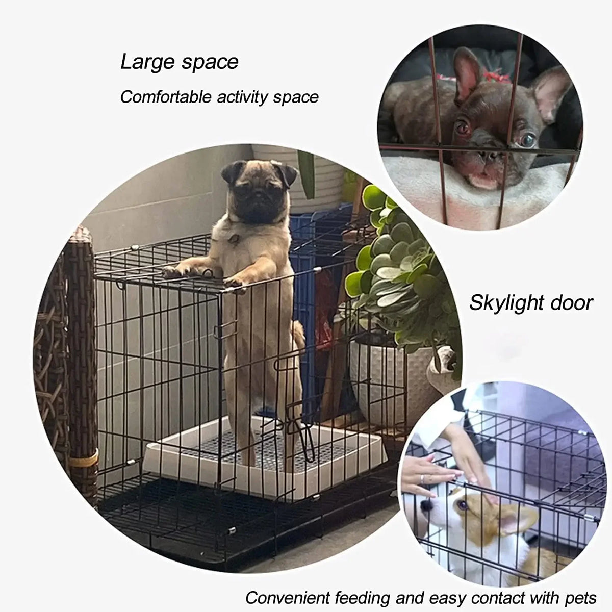 Large Heavy Duty Dog Crate 70x50x60cm Metal Pet Kennel Playpen with Leak-Proof Tray for Dogs