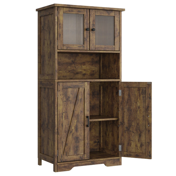 54 Inch Tall Kitchen Pantry Cabinet with Glass Doors and Adjustable Shelves | Freestanding Cupboard for Kitchen Living Room