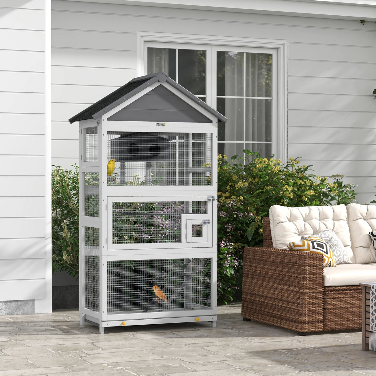 Bird Cage with Stand, Birdhouse and Ladder for Finches and Parakeets