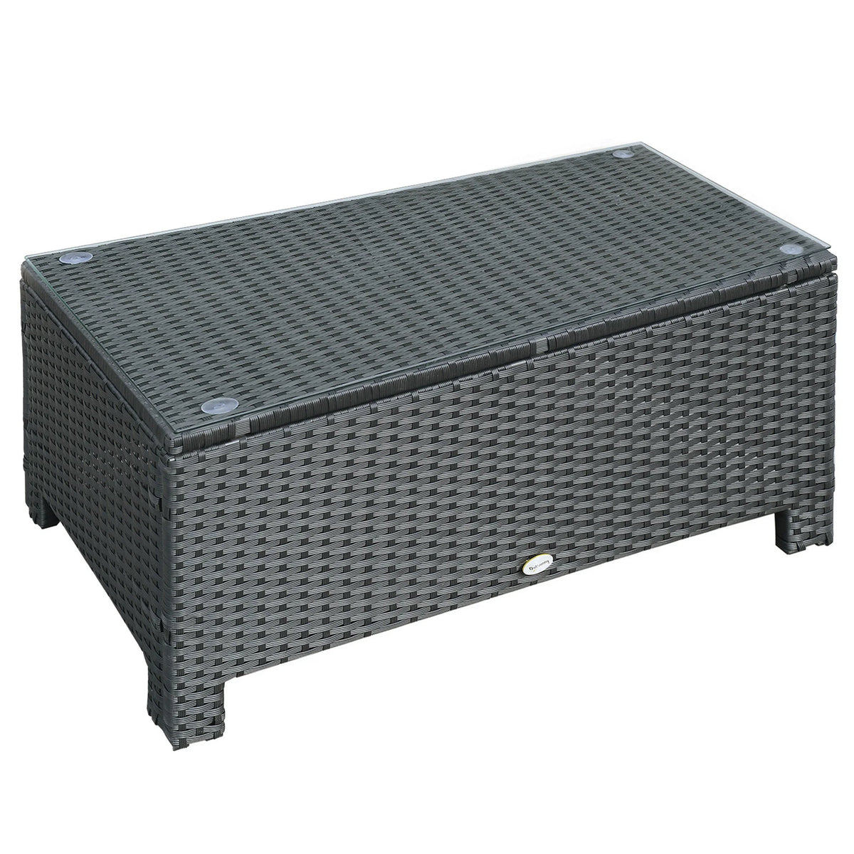 PE Rattan Garden Coffee Table with Tempered Glass Top, 85 x 50 x 39 cm, Black