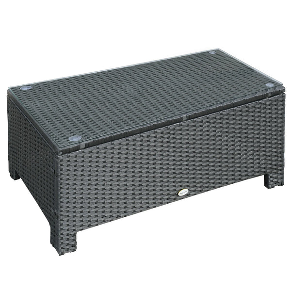 PE Rattan Garden Coffee Table with Tempered Glass Top, 85 x 50 x 39 cm, Black