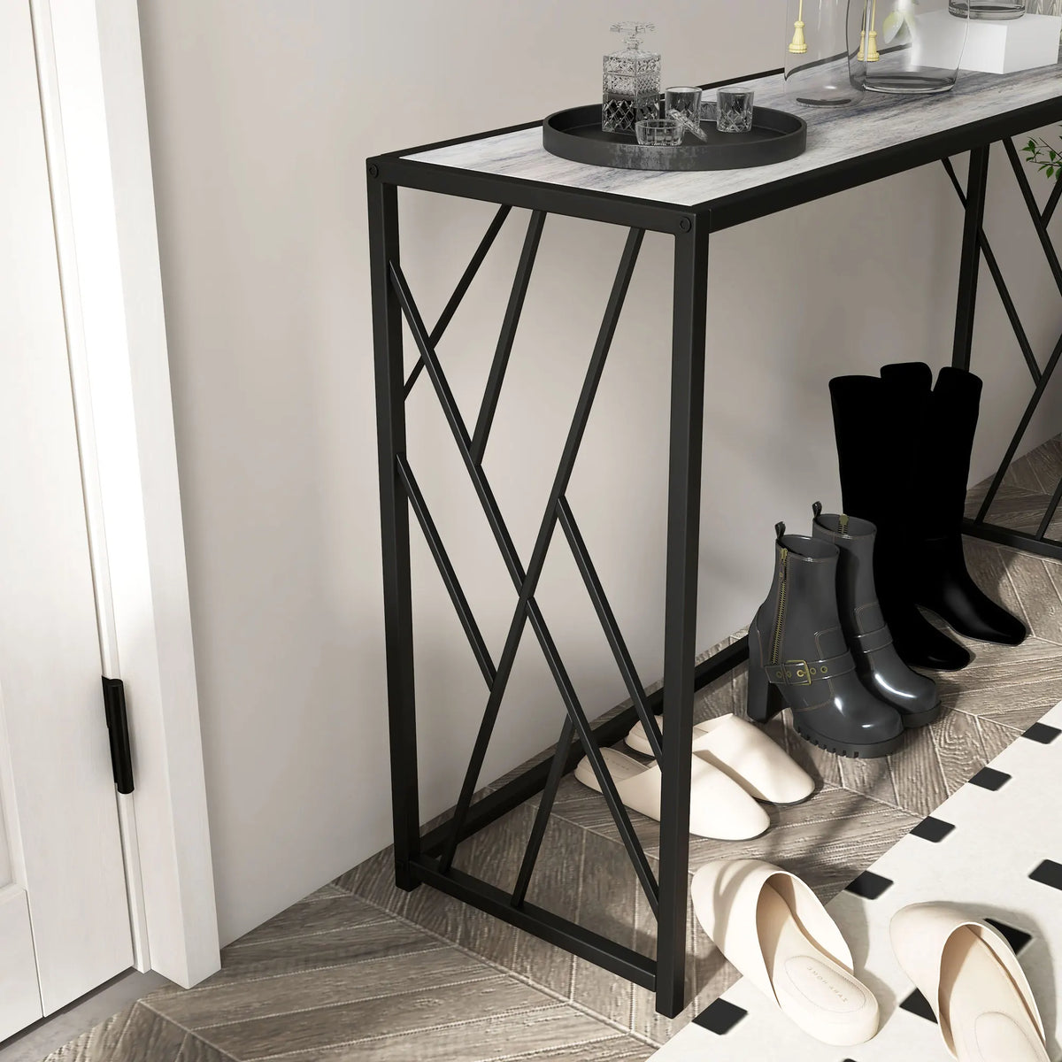 Industrial Console Table with Metal Frame, 120cm, Grey and Black