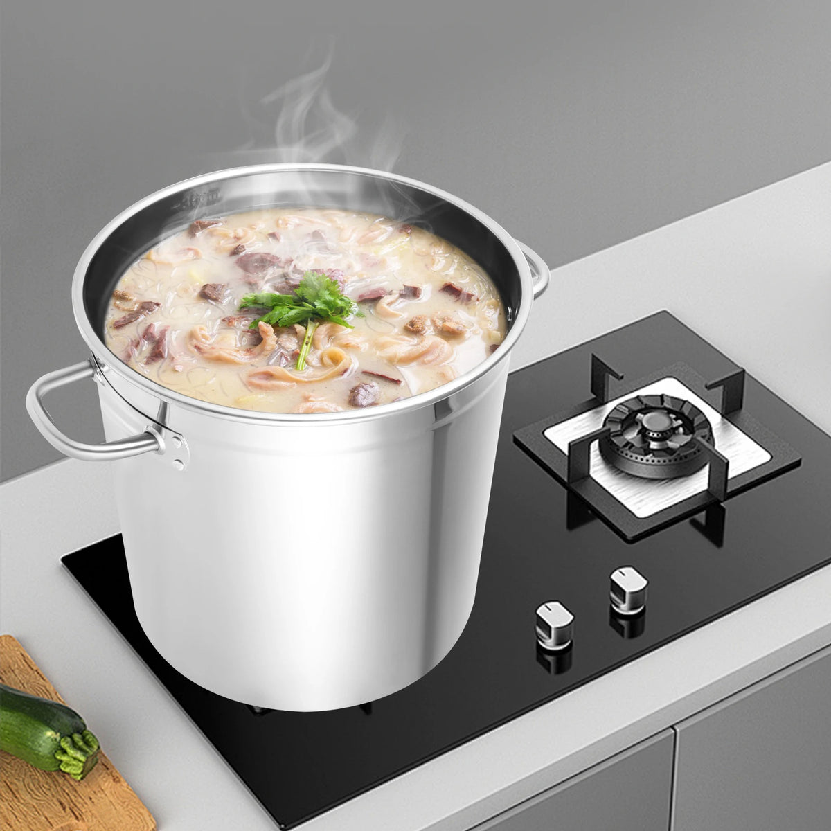 35L Stainless Steel Stockpot with Lid, Large Induction-Compatible Soup Pot