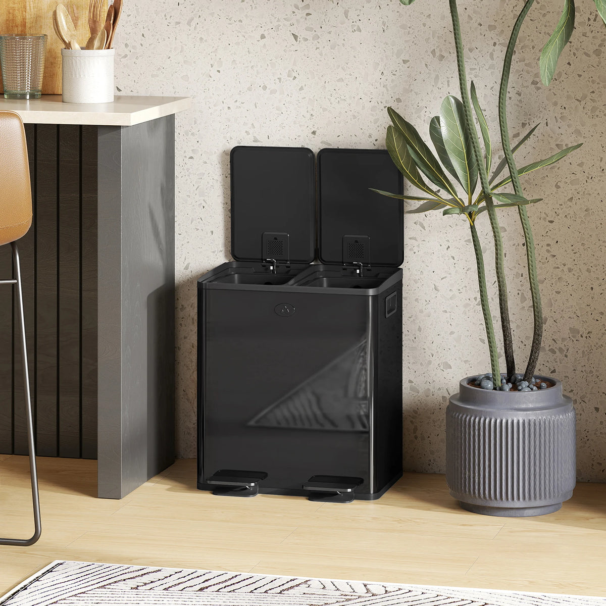 2 x 20L Dual Kitchen Bin Pedal Bin for Recycling and Waste
