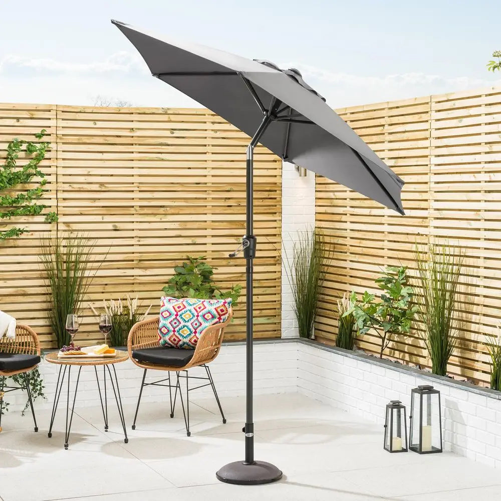 2m Tilting Garden Parasol with Crank Handle, Aluminium Pole, UPF 30, Grey