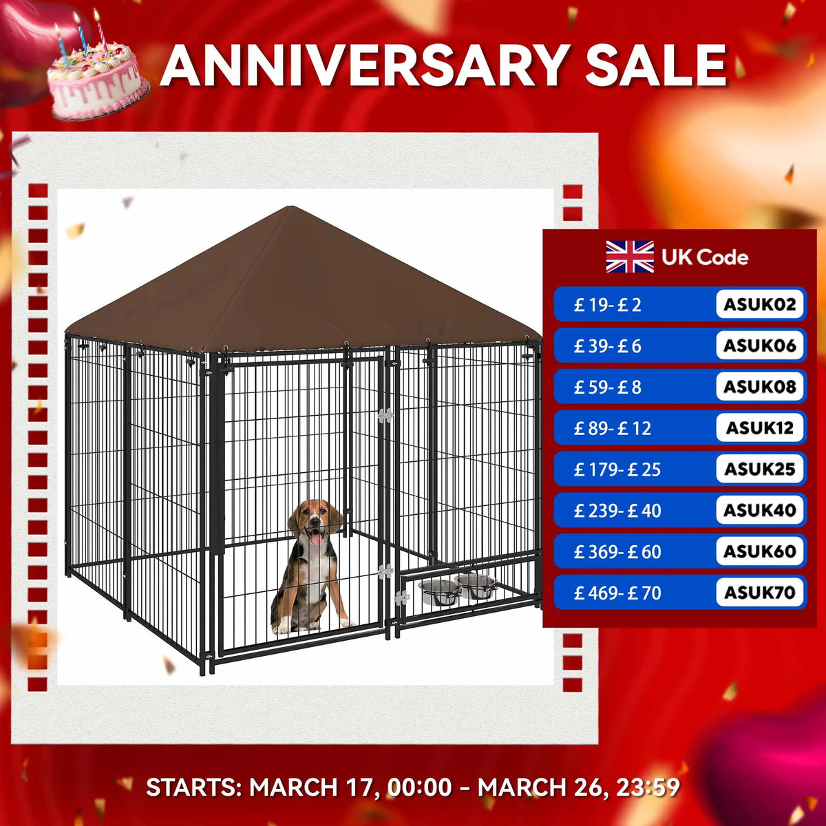 Outdoor Dog House Kennel with Canopy Top & Lock Rotating Bowl Holder